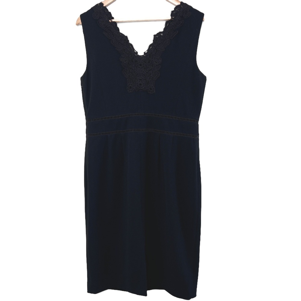 Talbots RSVP NWT Black Lace Trim Sleeveless Sheath Pencil Cut Midi Dress Size 10 - Picture 5 of 8